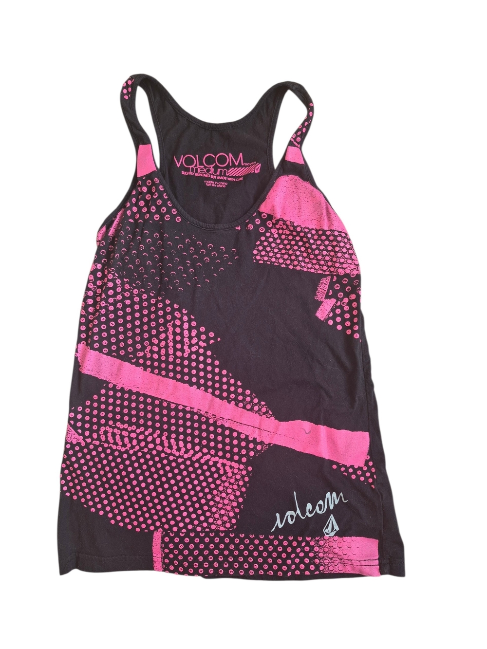 Volcom Black & Hot Pink Graphic Racerback Tank